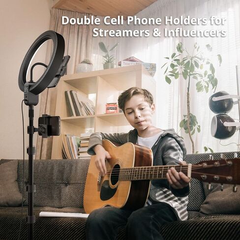 حلقة إضاءة مقاس 12 بوصة مع حامل ثلاثي القوائم، وحاملي هاتف، وارتفاع قابل للتعديل، 2700-6500 كلفن، و3 أوضاع ألوان، و10 مستويات سطوع، وجهاز تحكم عن بعد، ومنشئو المحتوى الأساسيون للبث المباشر، وتيك توك، ويوتيوب in Kuwait