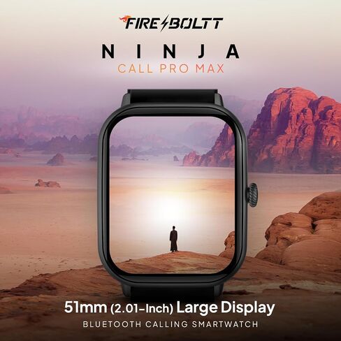 ساعة ذكية Fire-Boltt Ninja Call Pro Max مقاس 51.05 ملم (2.01 بوصة)، مكالمات بلوتوث، أكثر من 120 وضعًا رياضيًا، جناح صحي، مساعدة صوتية (أسود) in Saudi Arabia
