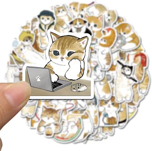 2022 Cute Kitty Stickers Cat Water Bottle Stickers 64 PCS Vinyl Vsco Waterproof Aesthetic Laptop Luggage Skateboard Stickers Gift for Kids and Teens in Saudi Arabia