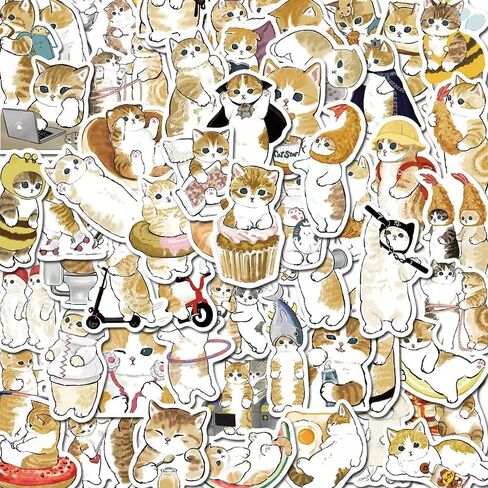 2022 Cute Kitty Stickers Cat Water Bottle Stickers 64 PCS Vinyl Vsco Waterproof Aesthetic Laptop Luggage Skateboard Stickers Gift for Kids and Teens in Saudi Arabia