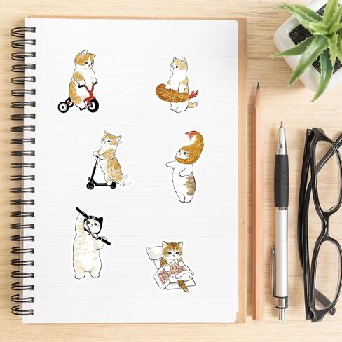 2022 Cute Kitty Stickers Cat Water Bottle Stickers 64 PCS Vinyl Vsco Waterproof Aesthetic Laptop Luggage Skateboard Stickers Gift for Kids and Teens in Saudi Arabia