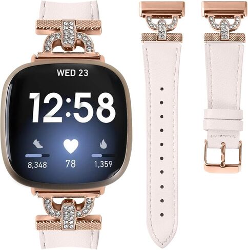 Luxe Leather Bands Compatible With Fitbit Versa 4/Versa 3/Sense 2/Sense Bands For Women D-shaped Bling Metal Buckle Replacement Straps. in Saudi Arabia