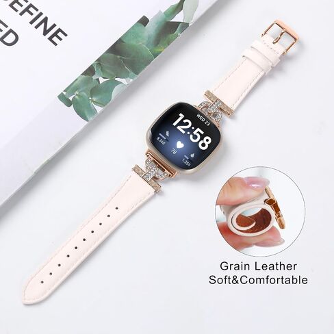 Luxe Leather Bands Compatible With Fitbit Versa 4/Versa 3/Sense 2/Sense Bands For Women D-shaped Bling Metal Buckle Replacement Straps. in Saudi Arabia