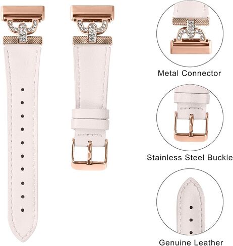 Luxe Leather Bands Compatible With Fitbit Versa 4/Versa 3/Sense 2/Sense Bands For Women D-shaped Bling Metal Buckle Replacement Straps. in Saudi Arabia