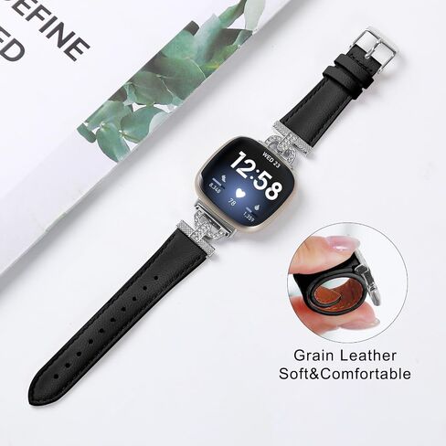Luxe Leather Bands Compatible With Fitbit Versa 4/Versa 3/Sense 2/Sense Bands For Women D-shaped Bling Metal Buckle Replacement Straps. in Saudi Arabia