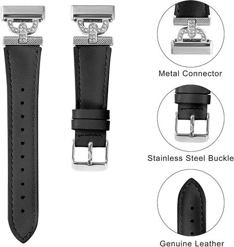 Luxe Leather Bands Compatible With Fitbit Versa 4/Versa 3/Sense 2/Sense Bands For Women D-shaped Bling Metal Buckle Replacement Straps. in Saudi Arabia