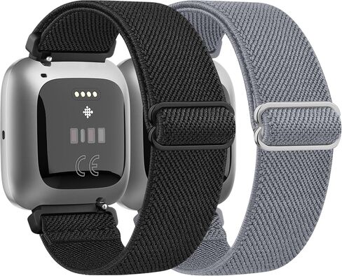 Elastic Bands for Fitbit Versa 2 Band Women Men, 2-Pack Adjustable Strechy Solo Loop Replacement Wristband Compatible with Fitbit Versa/Versa 2/Versa Lite/SE Smartwatch in Kuwait