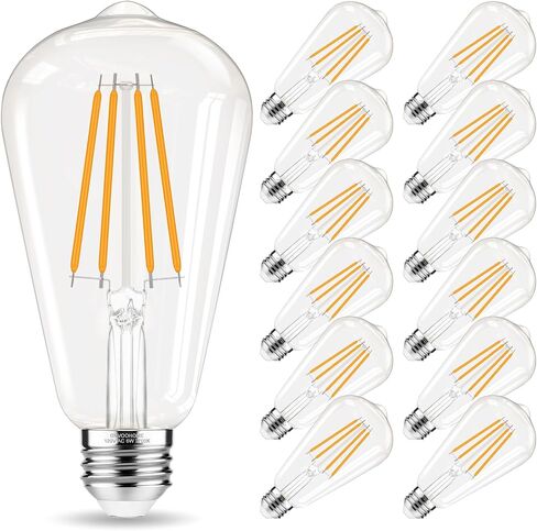لمبة LED E26، مصابيح إديسون غير قابلة للتعتيم 60 وات، ضوء نهاري أبيض 4000 كلفن، مصابيح إضاءة عتيقة ST58، 90+ CRI، قاعدة متوسطة E26، زجاج شفاف، 6 عبوات in Kuwait