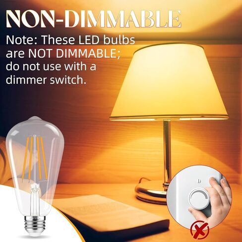 لمبة LED E26، مصابيح إديسون غير قابلة للتعتيم 60 وات، ضوء نهاري أبيض 4000 كلفن، مصابيح إضاءة عتيقة ST58، 90+ CRI، قاعدة متوسطة E26، زجاج شفاف، 6 عبوات in Kuwait