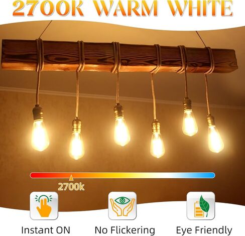 لمبة LED E26، مصابيح إديسون غير قابلة للتعتيم 60 وات، ضوء نهاري أبيض 4000 كلفن، مصابيح إضاءة عتيقة ST58، 90+ CRI، قاعدة متوسطة E26، زجاج شفاف، 6 عبوات in Kuwait