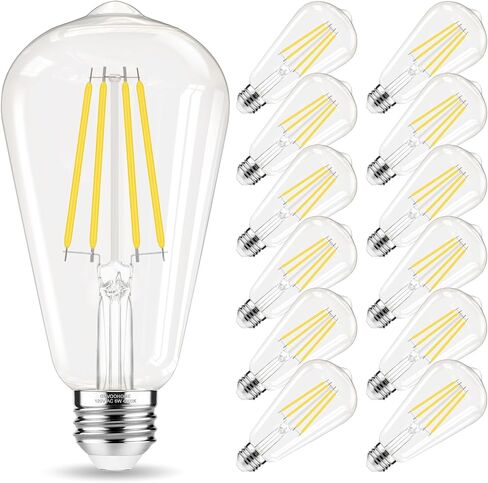 لمبة LED E26، مصابيح إديسون غير قابلة للتعتيم 60 وات، ضوء نهاري أبيض 4000 كلفن، مصابيح إضاءة عتيقة ST58، 90+ CRI، قاعدة متوسطة E26، زجاج شفاف، 6 عبوات in Kuwait
