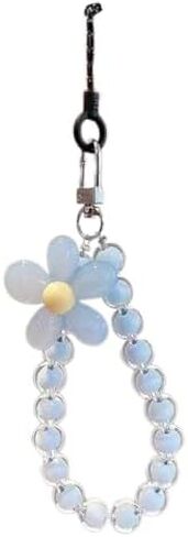 Colorful Flower Daisy Transparent Beaded Phone Charm Y2K Cute Phone Strap Pink Yellow Green Daisy Lanyard Jewelry Keychain Charm for Women -pure blue in Saudi Arabia