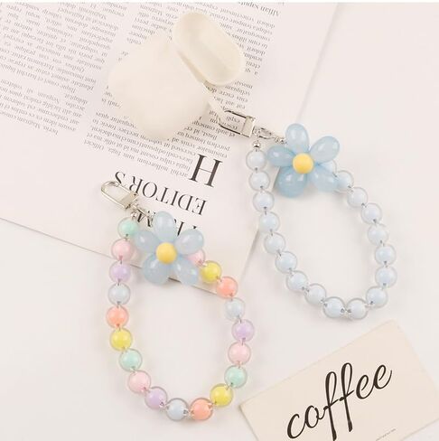 Colorful Flower Daisy Transparent Beaded Phone Charm Y2K Cute Phone Strap Pink Yellow Green Daisy Lanyard Jewelry Keychain Charm for Women -pure blue in Saudi Arabia
