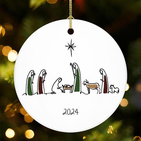 NewEleven Nativity Ornament, Nativity Scene Christmas Tree Ornaments, Christian Christmas Ornaments, Religious Gifts for Women, Christian Gifts for Women, Men, Family - Ceramic Christmas Ornaments in Kuwait