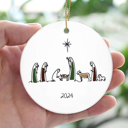 NewEleven Nativity Ornament, Nativity Scene Christmas Tree Ornaments, Christian Christmas Ornaments, Religious Gifts for Women, Christian Gifts for Women, Men, Family - Ceramic Christmas Ornaments in Kuwait
