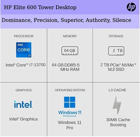 HP Elite 600 G9 Tower Business Desktop, Intel 16-Core i7-13700 up to 5.2GHz vPro, RJ-45, Wired Keyboard & Mouse, Windows 11 Pro (16GB RAM | 1TB SSD) in Saudi Arabia