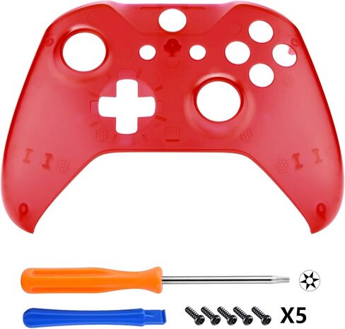 eXtremeRate Solid Clear Red Front Housing Shell Case for Xbox One S/X Controller, Custom Faceplate Cover Replacement Kit for Xbox One S/X Controller (Model 1708) - Controller NOT Included in Saudi Arabia
