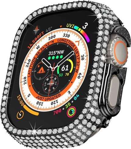 Worryfree Gadgets Bling Case Compatible with Apple Watch Ultra 49mm Case Bling Crystal Shockproof Protective Frame Bumper Case Cover (Full Bling-Black) in Saudi Arabia