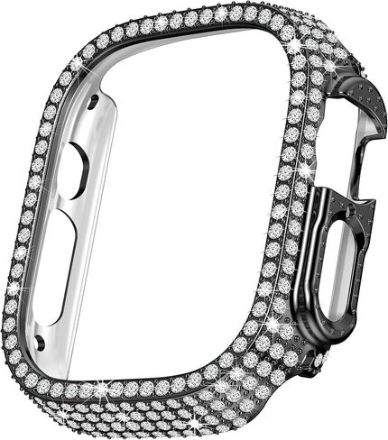 Worryfree Gadgets Bling Case Compatible with Apple Watch Ultra 49mm Case Bling Crystal Shockproof Protective Frame Bumper Case Cover (Full Bling-Black) in Saudi Arabia