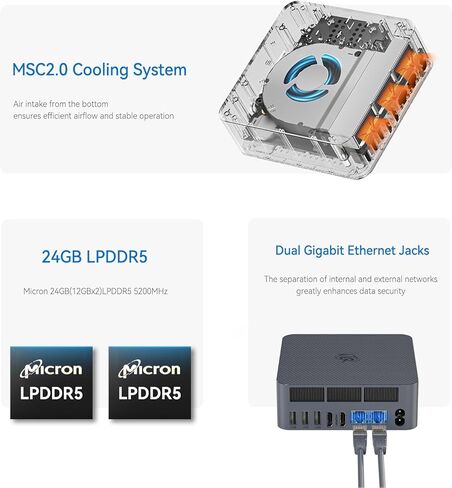 كمبيوتر صغير Beelink، EQi12 أجهزة كمبيوتر صغيرة Intel 1220P (حتى 4.4 جيجا هرتز) 10C/12T، Micro PC 24 جيجابايت LPDDR5 RAM 500 جيجابايت M.2 NVMe SSD، كمبيوتر مكتبي مدمج PSU 4K@60 هرتز/Dual HDMI/WiFi6/BT5.2/ HTPC/W-11 برو in Kuwait
