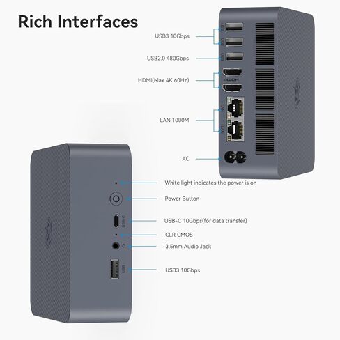 كمبيوتر صغير Beelink، EQi12 أجهزة كمبيوتر صغيرة Intel 1220P (حتى 4.4 جيجا هرتز) 10C/12T، Micro PC 24 جيجابايت LPDDR5 RAM 500 جيجابايت M.2 NVMe SSD، كمبيوتر مكتبي مدمج PSU 4K@60 هرتز/Dual HDMI/WiFi6/BT5.2/ HTPC/W-11 برو in Kuwait