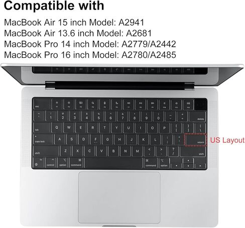 BlueSwan Keyboard Cover for 2021 2022 2023 M1/M2/M3 Pro/Max MacBook Pro 14/16 A2442 A2485 A2779 A2780, M2 MacBook Air 15/13 A2941 A2681, US Layout, Keyboard Protector Accessories in Kuwait
