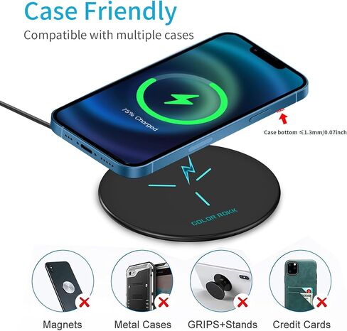 Color Rokk Wireless iPhone Charger,15W Fast Charging pad for iPhone 16/16plus/16pro Max/15/14/13/12/11/X,Google Pixel 9/Pixel 9 Pro/8/7/6,Samsung Galaxy S24 Ultra/S23/S22(No AC Adapter) in Saudi Arabia