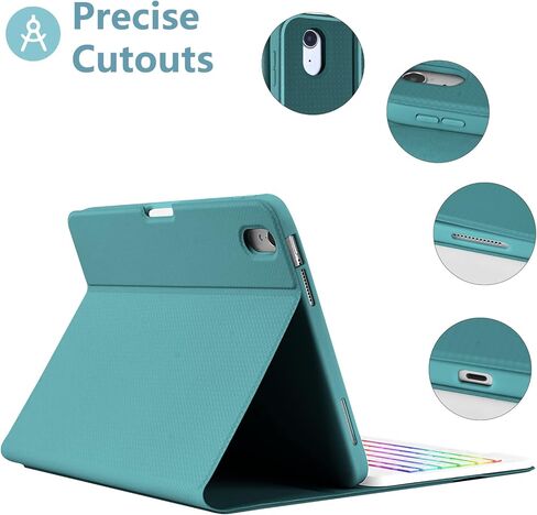 حافظة aMZCaSE لجهاز iPad الجيل العاشر مع لوحة مفاتيح (10.9 بوصة، 2022)، إضاءة خلفية 7 ألوان، لوحة مفاتيح لاسلكية قابلة للفصل مع حامل أقلام لجهاز iPad الجديد الجيل العاشر 2022، الموديل: A2696 A2757 A2777، أخضر داكن in Kuwait