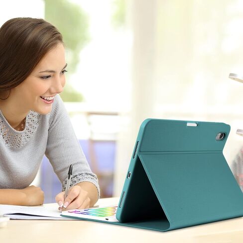 حافظة aMZCaSE لجهاز iPad الجيل العاشر مع لوحة مفاتيح (10.9 بوصة، 2022)، إضاءة خلفية 7 ألوان، لوحة مفاتيح لاسلكية قابلة للفصل مع حامل أقلام لجهاز iPad الجديد الجيل العاشر 2022، الموديل: A2696 A2757 A2777، أخضر داكن in Kuwait
