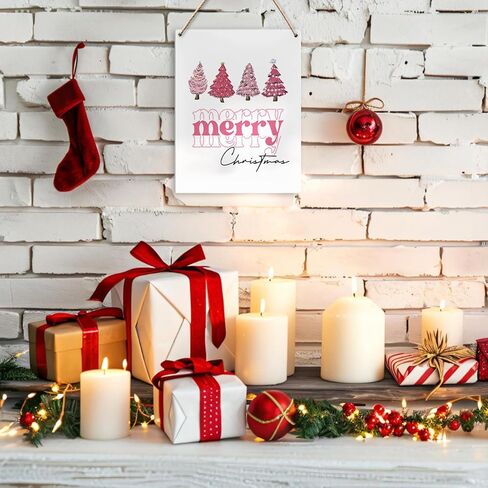 UYIKG Red and Green Christmas Trees Wall Decorations Wooden Signs for Home Porch Door Bedroom 8x10 Inch in Kuwait