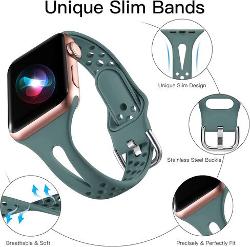 Getino متوافق مع أشرطة ساعات Apple 38 مم 40 مم 41 مم 42 مم 44 مم 45 مم 46 مم 49 مم iWatch Band للنساء والرجال، ناعم ومتين ومسامي ورفيع وضيق لـ iWatch Ultra 2 SE Series 10 9 8 7 6 5 4 3 in Saudi Arabia