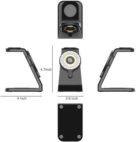 قاعدة شحن لاسلكية للآيفون، حامل شاحن 3 في 1، شاحن مغناطيسي سريع 15 وات لهاتف iPhone15 14 13 12Pro/Max/Plus/Mini، 3 وات لأجهزة AirPods، 2.5 وات لساعة iwatch مع هيكل من الألومنيوم باللون الرمادي النجمي in Saudi Arabia