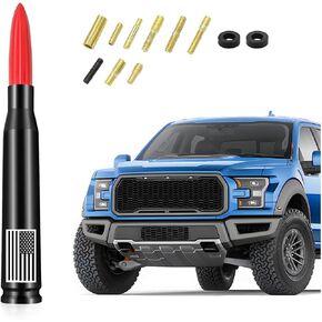 AUKEPO Car Bullet Antenna Mast, 5.5 Inch AM/FM Radio Antenna with American Flag Design, 9 Screws Adapter and 2 Rubber Rings, Auto Replacement Accessories Universal for Truck, Pickup, SUV (Black)