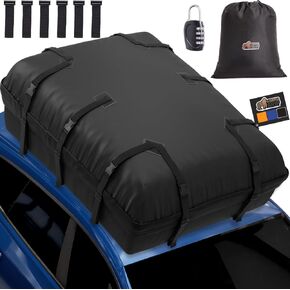 Gorilla Grip Waterproof Car Roof Bag with Stay in Place Grip Dots and Buckles, UV Protected Soft Shell Rooftop Cargo Carrier, Tear Resistant Luggage Box Top Rack SUV Vehicle Storage 20 Cubic FT Black
