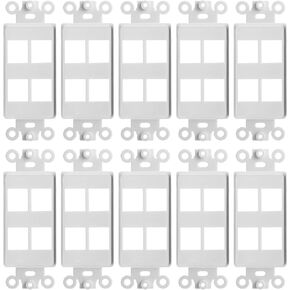 Cmple - 10 Pack 4 Port Decorator Wall Plate Insert, 1-Gang Keystone Wall Plate, Standard Keystone Jack Single Gang Wall Plate - White