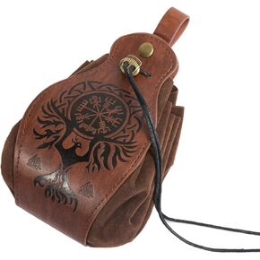 Leather Belt Pouch Medieval Vintage Renaissance Viking LARP Cosplay Costumes Drawstring Coin Purse Phone Holder Waist Bag (Brown)