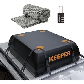 Keeper 15 Cubic Feet Rooftop Cargo Carrier Bag, Weatherproof for Top of Car, for All Vehicles Roof Rack, Accessories Include Anti-Slip Mat + Bonus Luggage Lock
