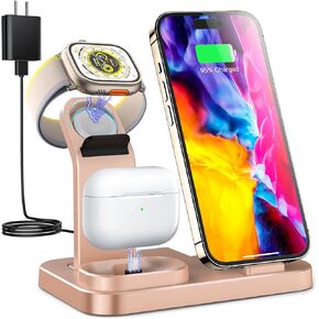 Wireless Charging Station 3 in 1 RJR Compatible with Apple Devices, Charging Dock for iWatch, Built-in Wireless Charger Stand for iPhone Series AirPods Gifts (with 18W Adapter) Graphite Black