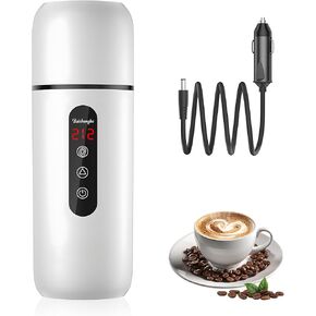 Car Electric Kettle, 12V/24V Electric Kettle for Car Stirring Coffee, Quick-heating Travel Electric Kettle, 420ML Lightweight & Portable Kettle (White)