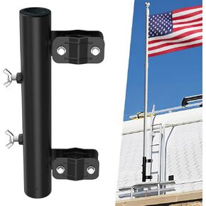 Heavy-Duty RV Ladder Flagpole Holder,RV Ladder Mounted Flagpole Holder,Compatible with 1" RV Ladders (Black)