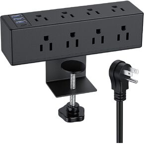 Desk Clamp Power Strip USB-C Port PD 20W Fast Charging Station,Desk Edge Mount Power Strip 3 USB A 1 USB C Ports, 8 AC Outlets Widely Spaced Desk Outlet Station, 6.6ft Power Cord. (8AC3A1C)