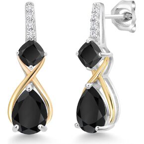 أقراط Gem Stone King من الفضة الإسترليني عيار 925 والذهب الأصفر عيار 10 قيراط على شكل كمثرى من الياقوت الأزرق والمويسانتي الأبيض من كيرين حنان (3.48 قيراط، شكل كمثرى 8 × 6 مم)