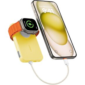 VEGER Portable Charger with Built in Cable(Removable), 10000mAh Mini Power Bank Battery Pack, PD 20W Fast Charger Travel Accessory Compatible with iPhone 15/14/13 Pro Max, Sumsang, Apple Watch-Yellow
