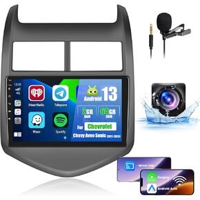 [4G+64G] Hikity Android 13 Stereo for Chevy Aveo Sonic 2011-2015, 9 Inch 1280x720 HD Touch Screen Wireless Carplay Radio with GPS Navigation Android Auto 32EQ DSP Backup Camera