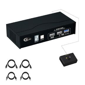 CKLau 4K@60Hz 2K@144Hz 2 Port Displayport KVM Switch with All Input Cables, Digital Display and USB 3.0 Hub, Two Computers One Monitor Switcher Box
