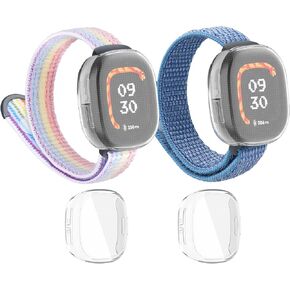 Elastic Braided Bands with Protector Case Compatible with Fitbit Google Ace LTE for Kids, 2Pack Breathable Adjustable Stretchy Soft Nylon bands Replacement Wrist Stretchy Bands