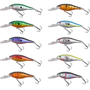 طُعم الصيد الصلب طُعم أسماك المنوة طُعم باس CrankBait مجموعة طُعم سباحة يشبه الحياة طُعم غوص عميق مع خطاف ثلاثي لسمك السلمون المرقط وعين السمك الأحمر