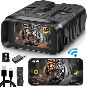 Night Vision Goggles, 4K Night Vision Binoculars for Adult, 3'' HD Screen, 10X Digital Zoom, Photo Albums can be Viewed Through Night Vision Goggles or Mobile Phone APP, Camping Gifts for Adult(32GB)