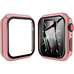 for Apple Watch Case Built-in Screen Protector 44mm,Shockproof Overall Protective Cover Bumper with 9H Tempered Glass Screen Protector for iWatch SE Series 6 5 4 (Rose Pink, 44mm)