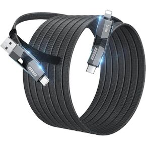 baab 4 in 1 USB C Charging Cable, [100W, 5ft] Light-ning Cable USB C to USB C Cord Flat Nylon Braided Fast Charging Cord with Multi L/Type C/USB A Port for iPhone iPad Samsung